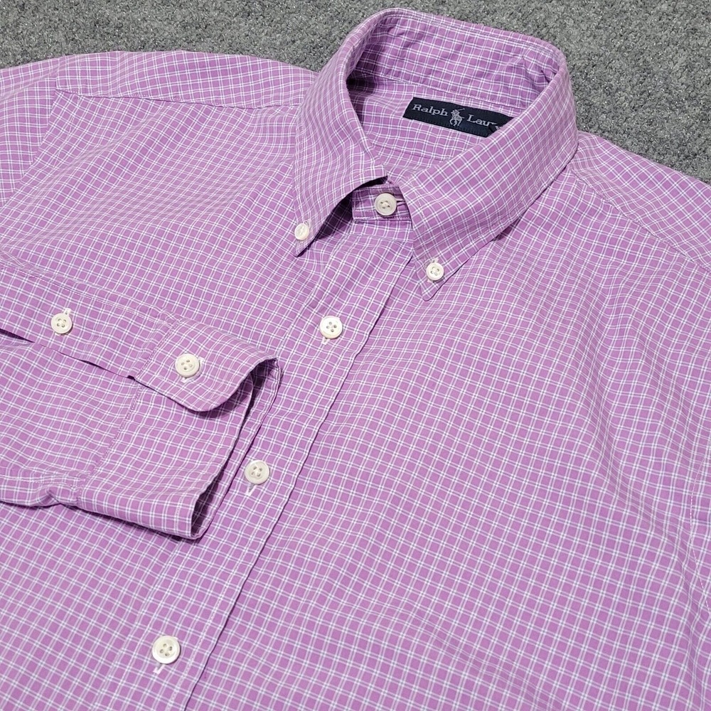 Ralph Lauren‎ Shirt Men's 16-40/41 Untucked Side Pony Purple Check Plaid Cotton